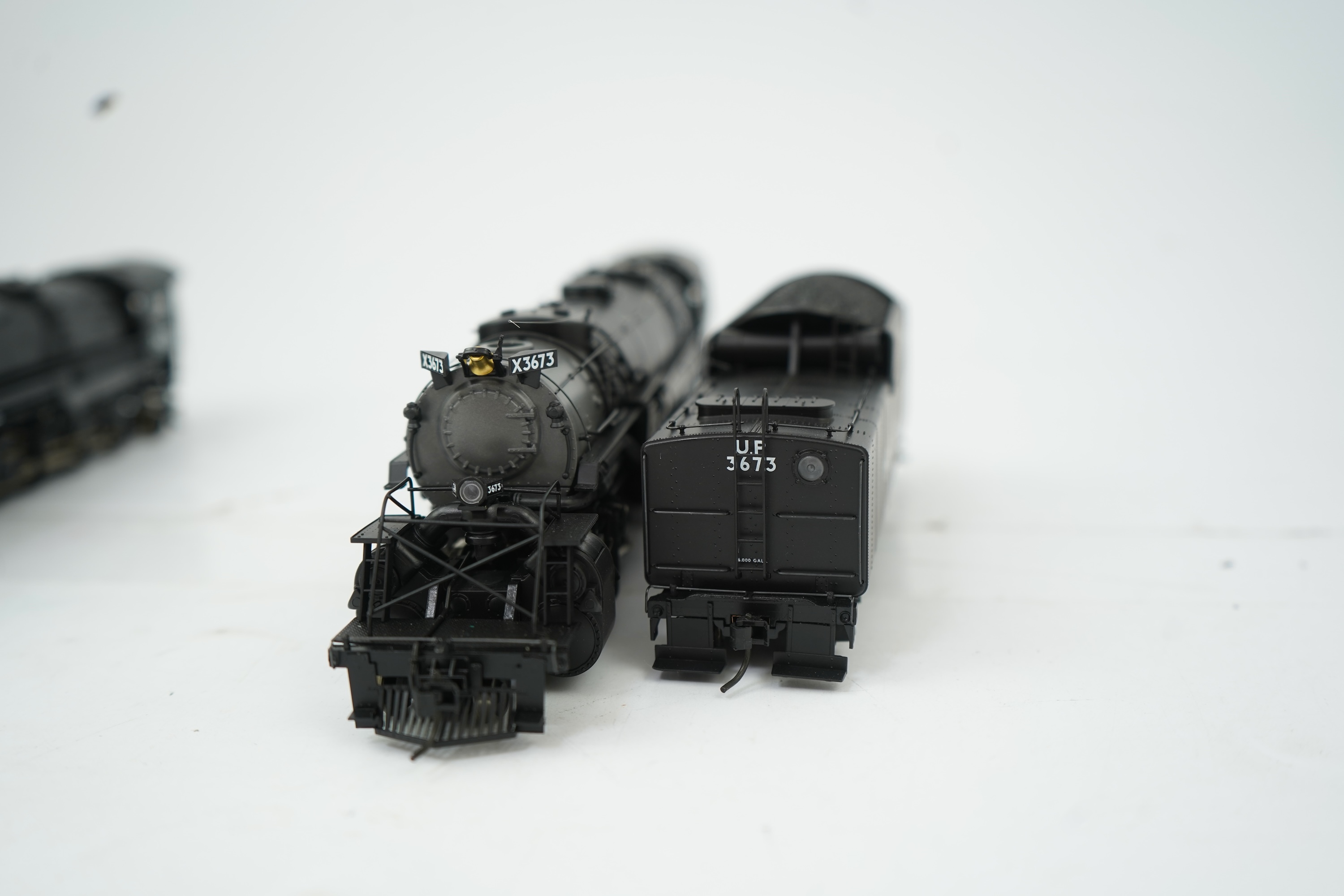 Two boxed HO gauge Proto 2000 Heritage Union Pacific locomotives; (23342) model of 3671, 2-8-8-2 tender locomotive, and (23343) model of 3673, 2-8-8-2 tender locomotive, both powered for two rail operation.